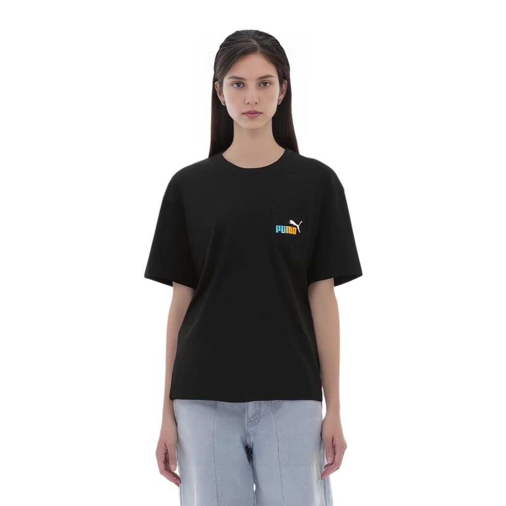 Puma T-shirt a maniche corte con stampa logo Unisex Top Nero 678008-01