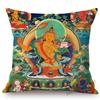 Colorful Blue Buddhism Artwork Bodhisattva Fortune God Sakyamuni Tangka Buddha Painting Sofa Pillow Case Linen Cushion Cover