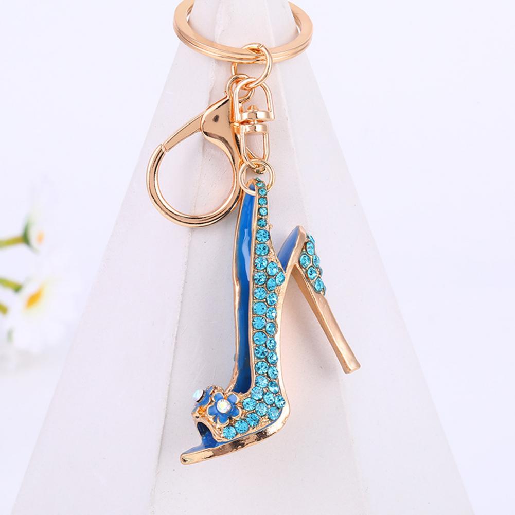 Durable Alloy Keyring Rhinestone High Heel Keychain Sparkling Shoe Charm Key Ring Decorative Accessory for Car Handbags