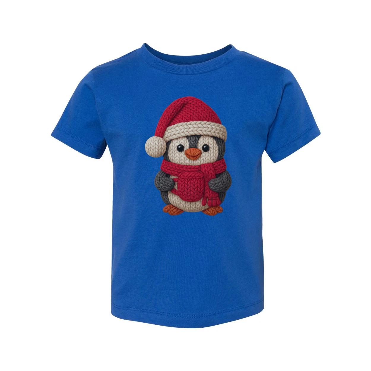 

Unisex Christmas Penguin Knit Design T Shirt With Santa Hat And Red Cozy Scarf P 3XL