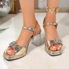 Fashion Sexy Gold Square Toe Sandals Women Metal Buckle Decoration Super High Heels Sandals Women Clear Heel Fashion Party Dress Shoes