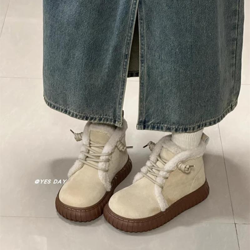 

thick-soled fluffy snow boots for women s winter new thickened and velvet warm outer wear non-slip cotton shoes 40