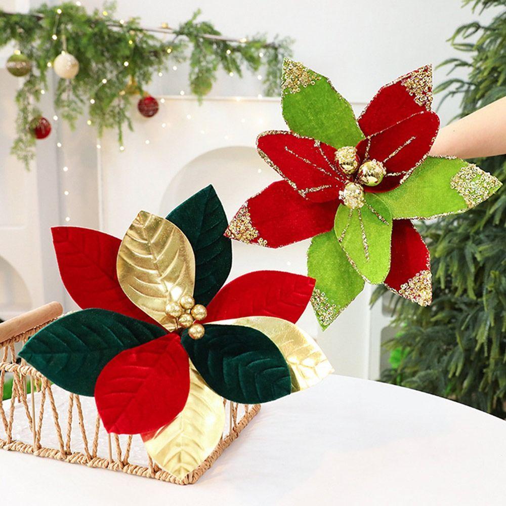 Cloth Glitter Christmas Flower Soft 32cm Flower Ornament Festival Party Supplies Large Size Flower Ornaments