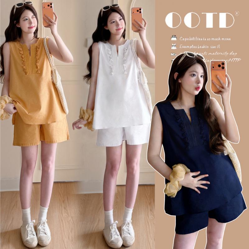 2026 Summer Maternity Tassel Cotton Linen Dress Set 2XL