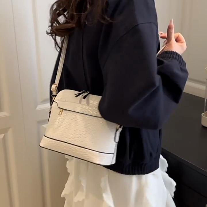 Solid Color Woven Pattern Crossbody Bag Vintage Minimalist Large Capacity Shell Purse and Handbag For Women AVE