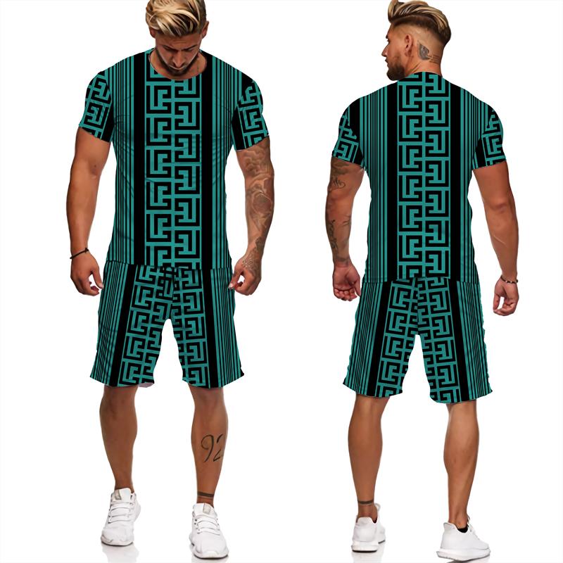 Luxury Vintage Stripe 3D Print Men's Tee/Shorts/Set Summer Casual T-Shirts Jogging Suit Fashion Male Outfits Streetwear Clothing