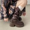 Fashion Winter Punk Style Woman Platform Knight Boots Fashion Belt Buckle Shoes Ladies Concise Height Increase Long Booties
