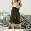 Pin Black Asymmetrical Corduroy Skirt Khaki