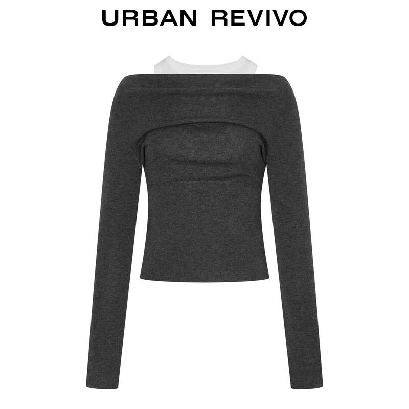 UR Women's Contrast Faux Two-Piece Pleated Knit Sweater