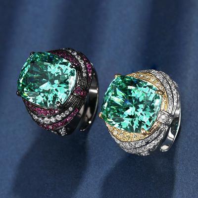Jewelry Copper Bottom Gold-Plated Simulation Para Green Fat Rectangular 14 * 16 Ring Women