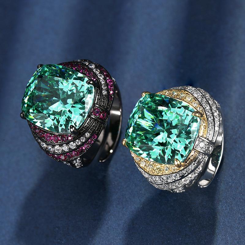 Schmuck Kupferboden Vergoldet Simulation Para Grün Fett Rechteckig 14 * 16 Ring Damen