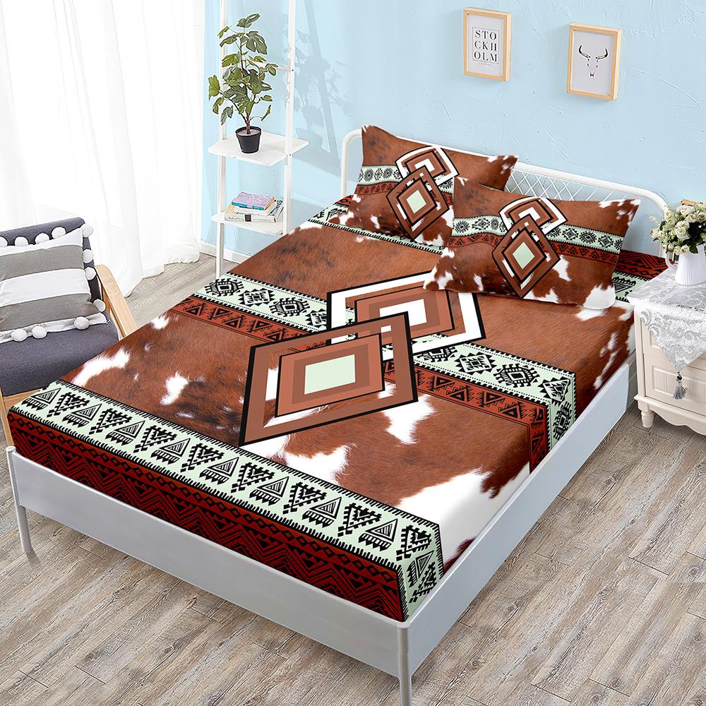 Tierische Textur Kuh Pferd Matratzen-Set Matratze Dreiteiliges Set Tagesdecke Kissenbezug Matratzenschutz