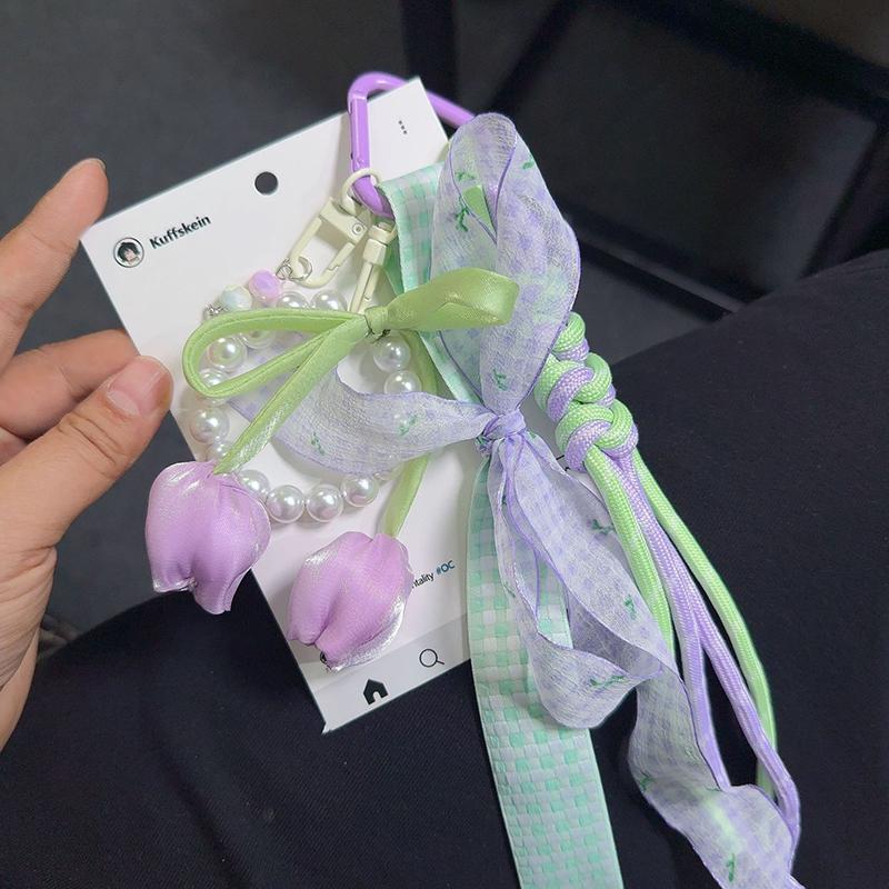 Sweet Girl Summer Dopamine Beaded Keychain Fresh Colour Versatile Ribbon Tassels Backpack Pendant Gift