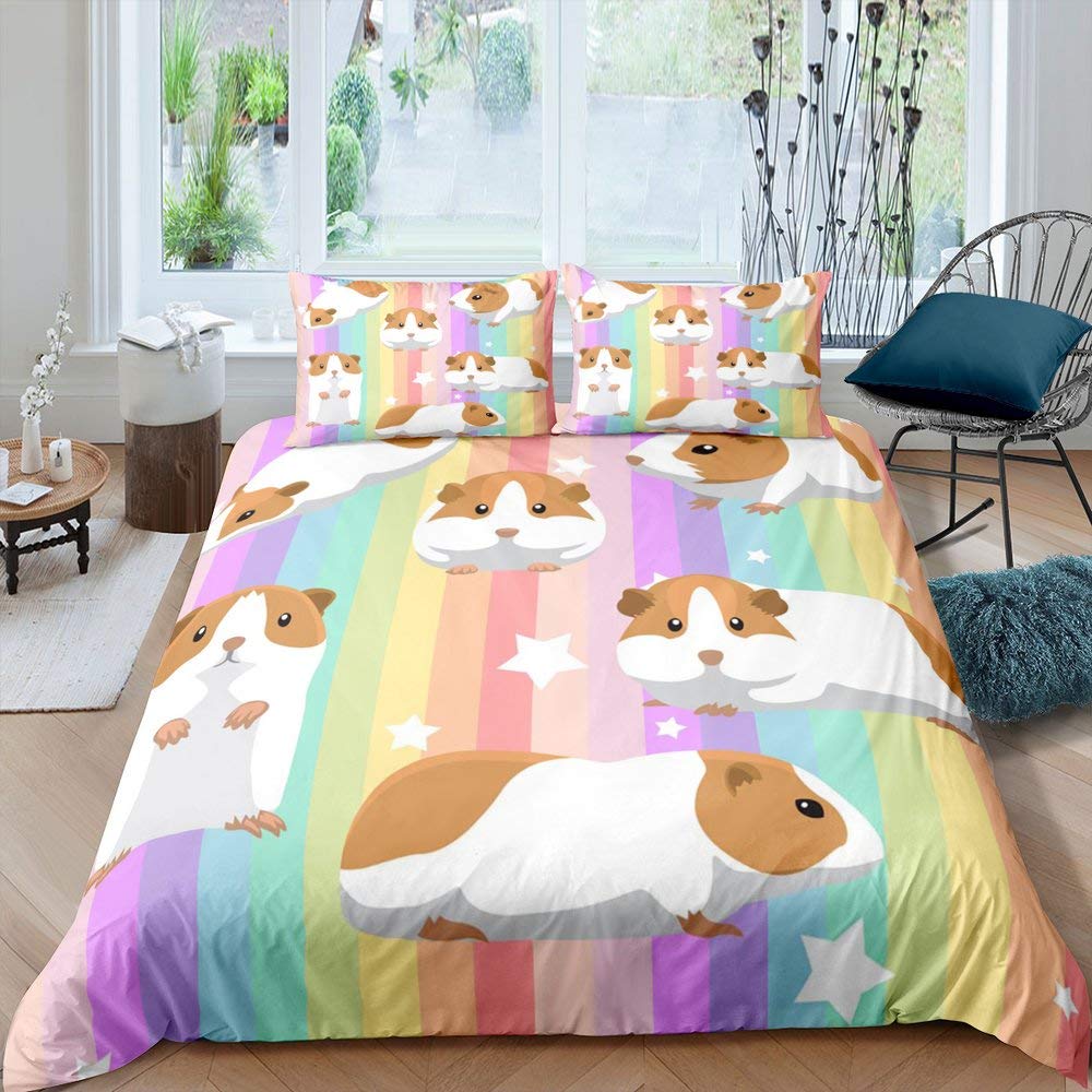 Guinea Pig Bedding Set Cute Cavy Pattern Duvet Cover for Boys Girls 3D Lovely Pet Comforter Cover Animal Theme 3Pcs Full Size