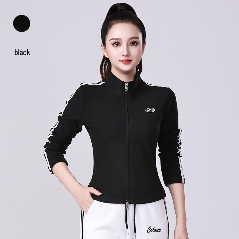 2025 Square Dance Fitness Top: Velvet, Full-Zip, Long Sleeve, Stand Collar, Autumn/Winter Outdoor Sportswear M