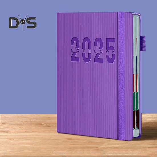 2025 Schedule Planner One Year Organization Monthly Weekly Pages Notebook with Elastic Rope Imitation Leather Cover Planner