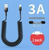 120W Dual Type-C Spring Retractable Data Cable for Fast Charging, Compatible with Apple, Huawei, and Honor