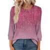 Women's Fashion Casual Round Neck 3/4 Sleeve Loose  Printed T-Shirt Ladies Top