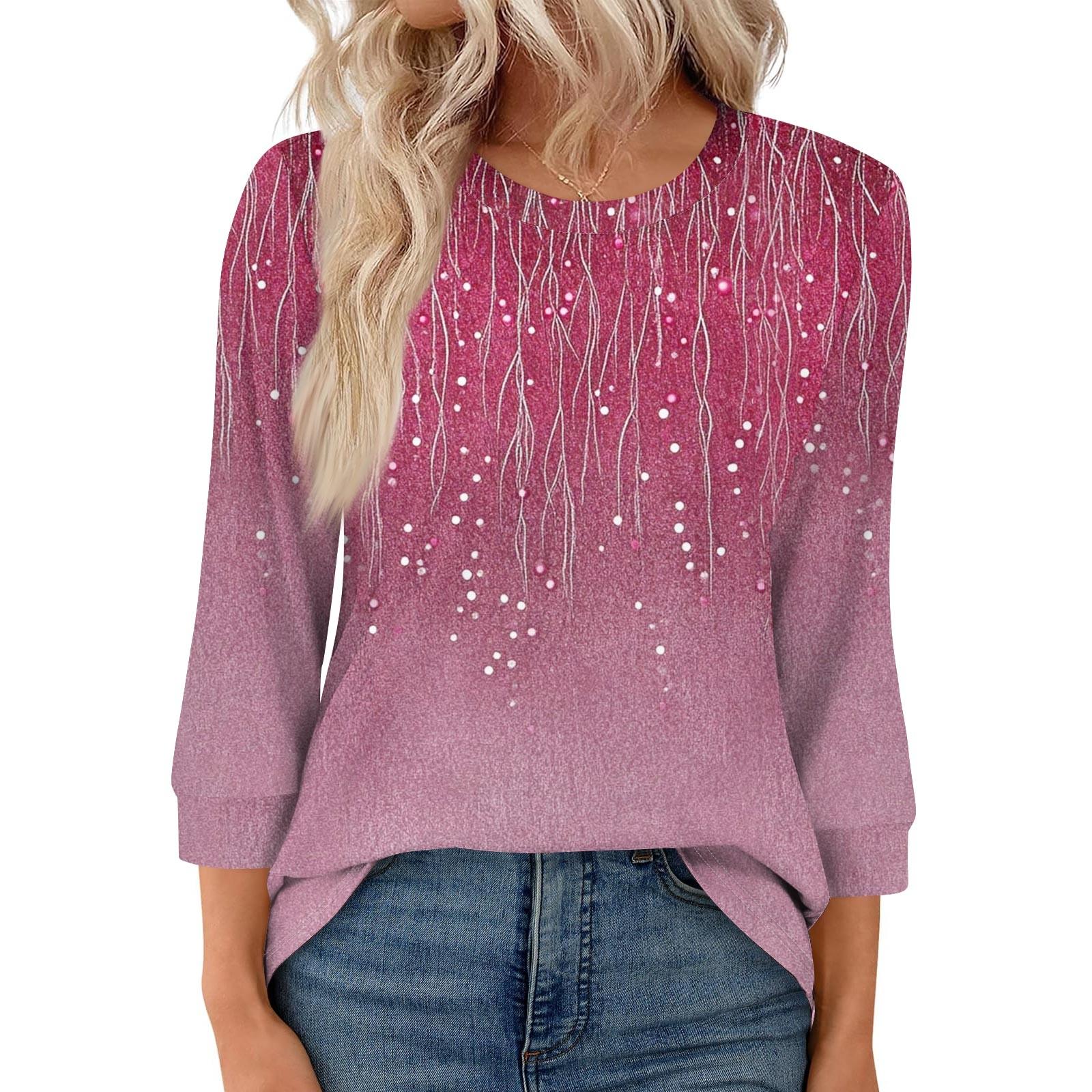 

Женская модная повседневная свободная футболка с круглым вырезом и рукавами 3/4 с принтом, женский топ S