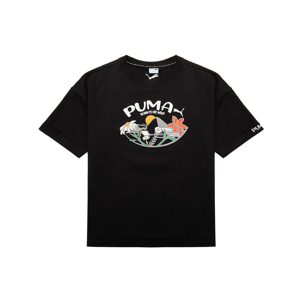 Puma Logo Letter Pattern Printed American Vintage Crew Neck Casual T-Shirt Women T-Shirt Black 536730-01