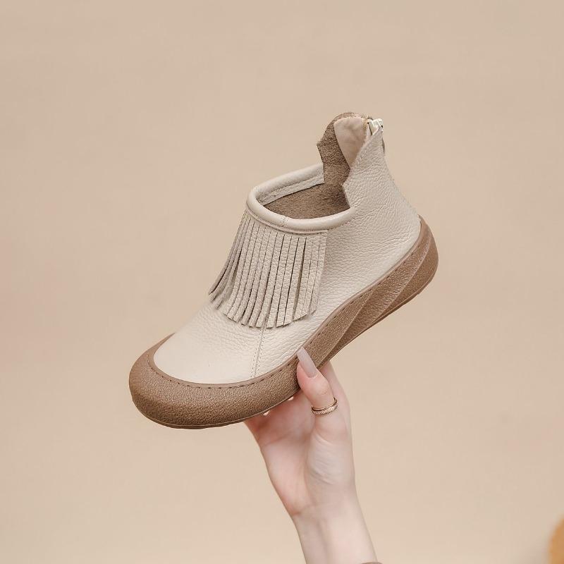 

Fashion Autumn Early Winter Genuine Leather Shoes Women Ankle Boots Tassel Design Soft Retro Brand Ladies Fashion Boots Big Size 41 D645 41 бежевый