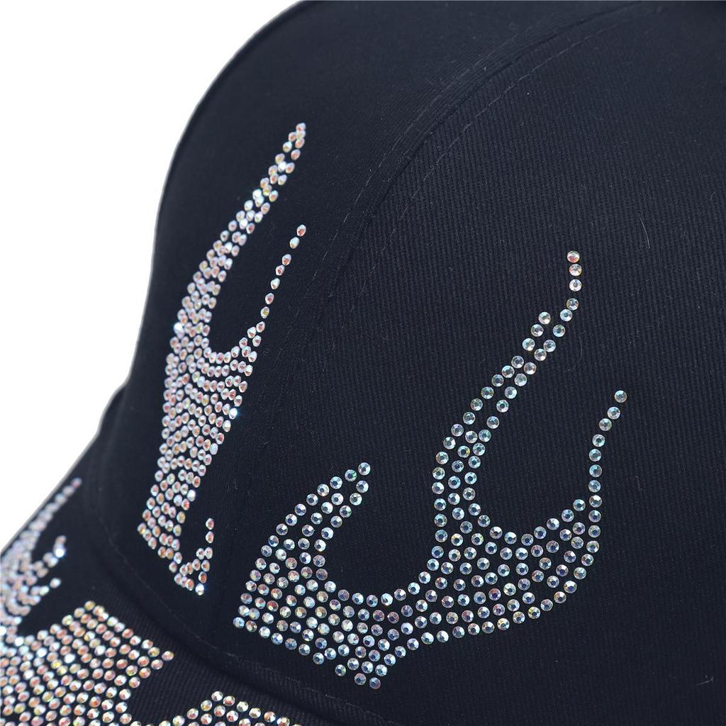 Flame Hot-Fix Rhinestone Denim Baseball Cap - Sun Protection Outdoor Fashion Hat