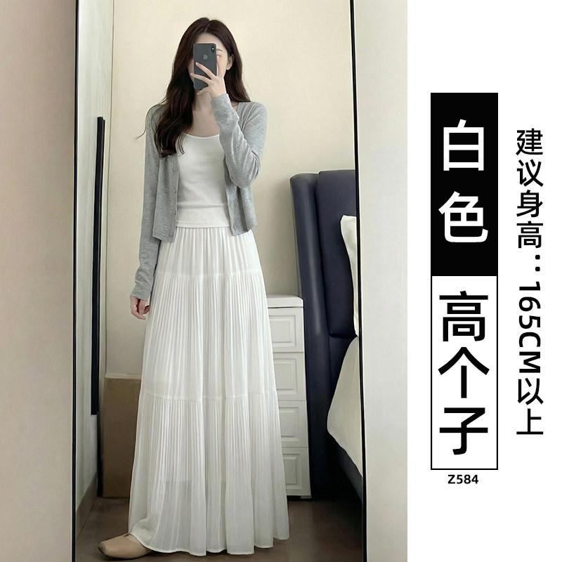 Purple half-length long dress women's spring new high-waisted fairy cake skirt small a-character chiffon big swing skirt
