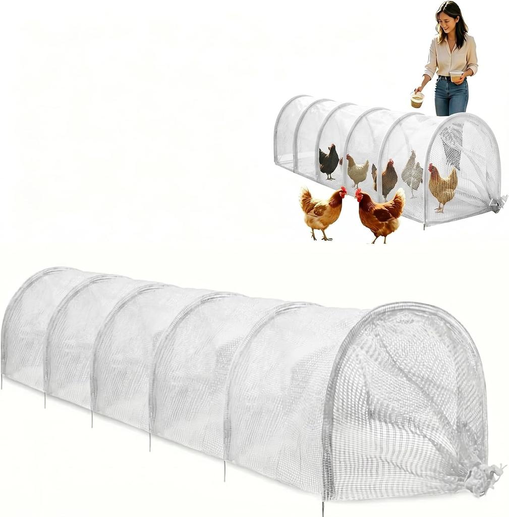 Foldable Chicken Run Tunnel 120x18x18 Inch Portable Expandable Outdoor Tractor with Cover for Ducks Geese Rabbits Chicks Quail Small Pets In Backyard