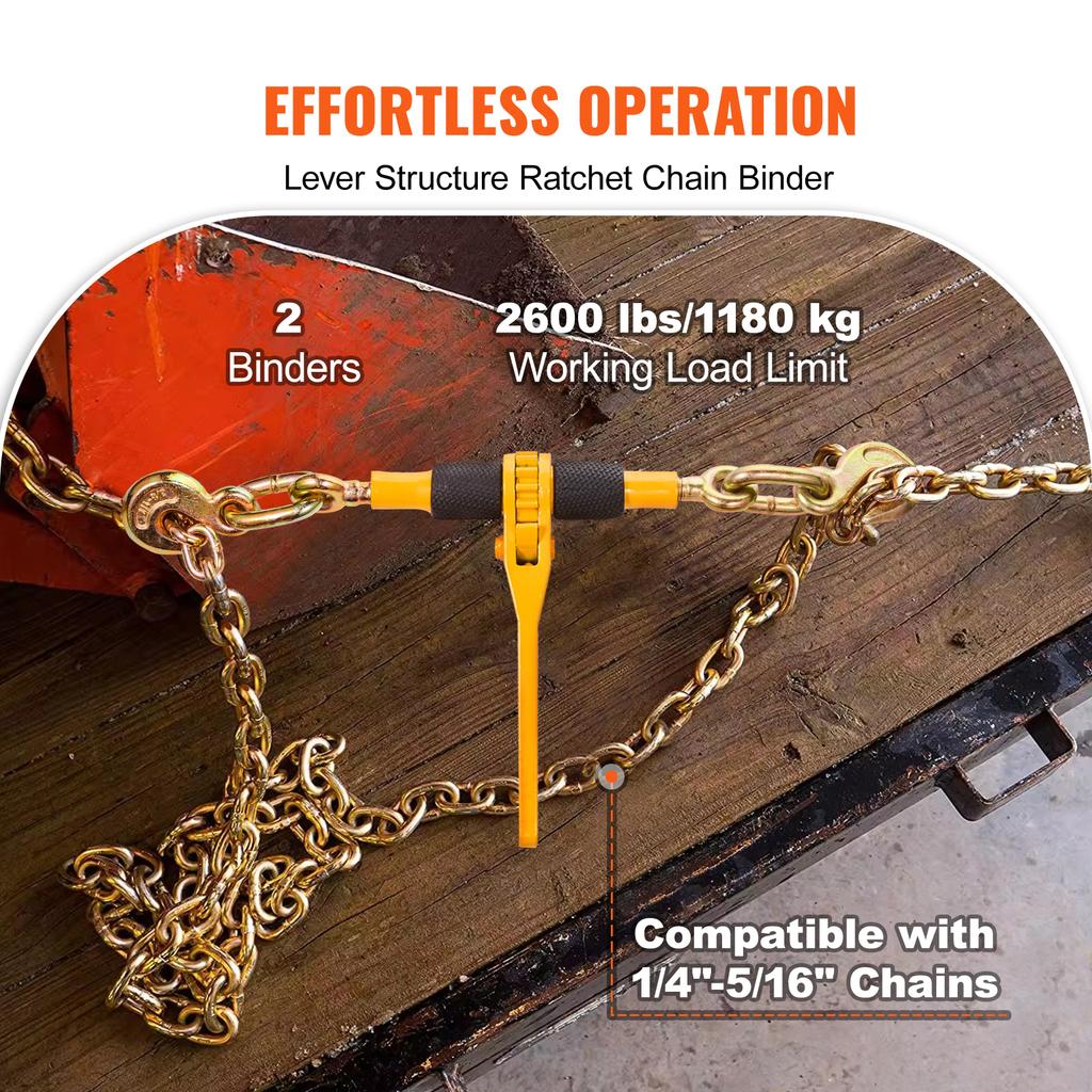 SucceBuy 2/4pcs Ratchet Chain Binders 1/4"-5/16" Load Binder with 2 Hooks Tie Downs Tow Chain for Flatbed Trailer Transport