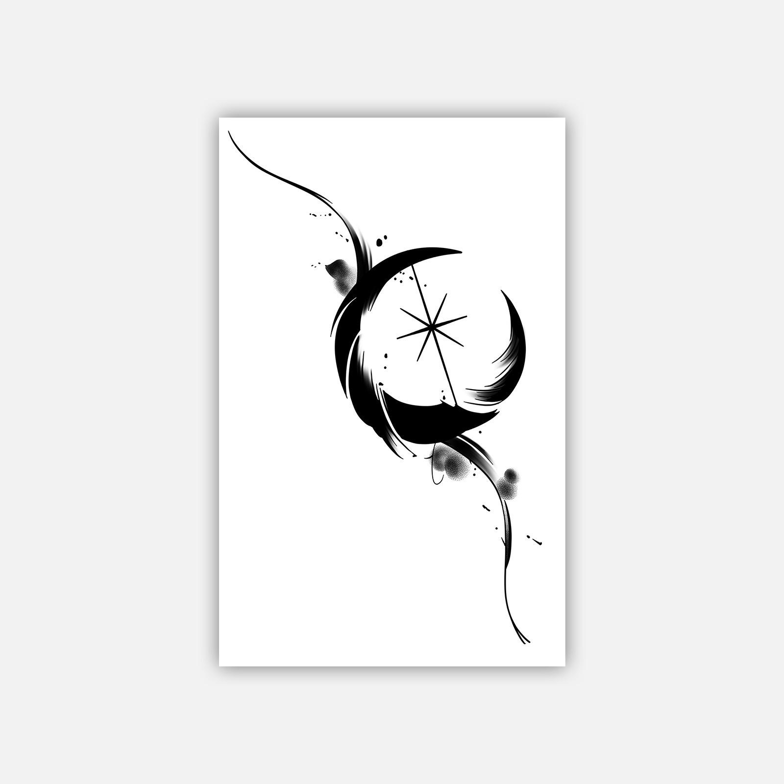 Retro Personality Simple Domineering Ink Moon Star Arm Tattoo Sticker 12*19CM