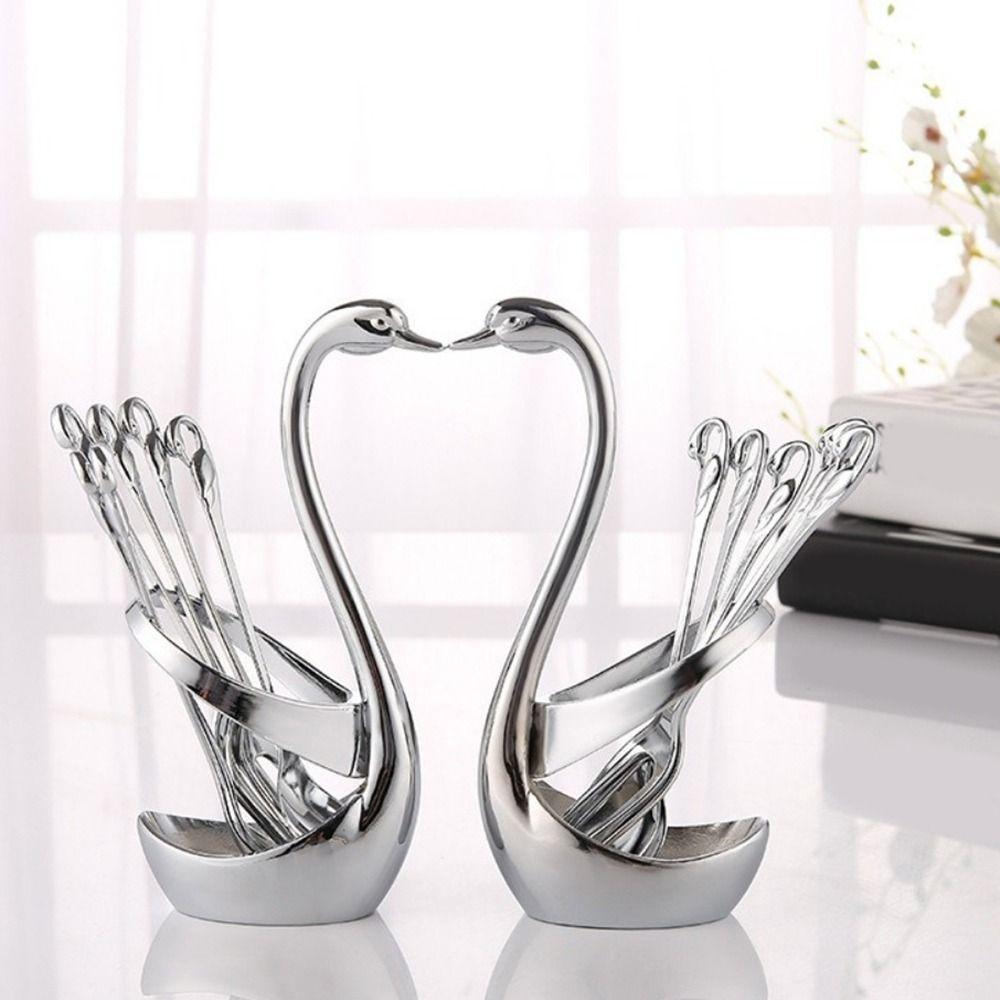 Anti-Rust Swan Shape Cutlery Holder Zinc Zinc Zinc Alloy Swan Tableware Holder  Hotel