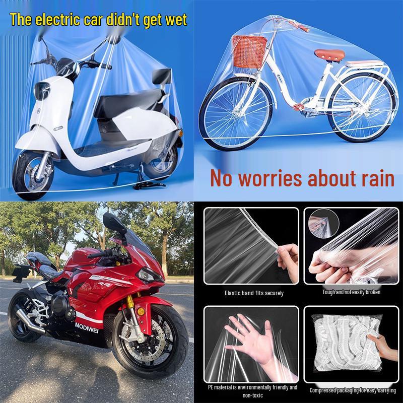 

Disposable Transparent Car/Motorcycle/Bicycle Cover: Waterproof, Dustproof, Snowproof, Sun Protection. XL: 1 set, Dustproof/Rainproof