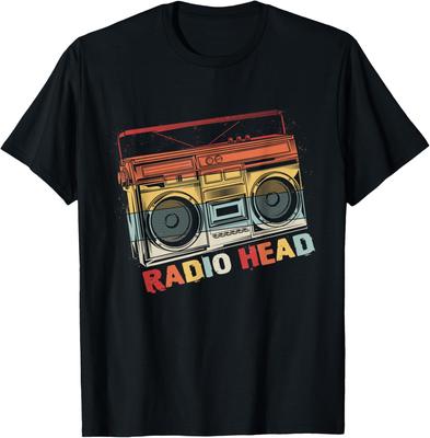 Radio Head Boombox Retro Vintage Graphic T-Shirt Short Sleeve Crew Neck Tee for Men