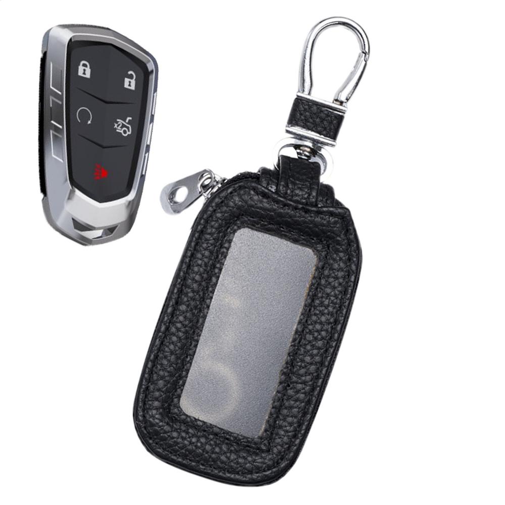 Key Fob Pouch Zipper Key Holder with Metal Hook Car Key Fob Cover Case PU Leather Car Keychain Holder for Remote Key Fob чёрный