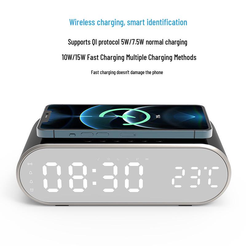 Multifunctional Alarm Clock with 15W Wireless Charging, LED Display, and Perpetual Calendar
