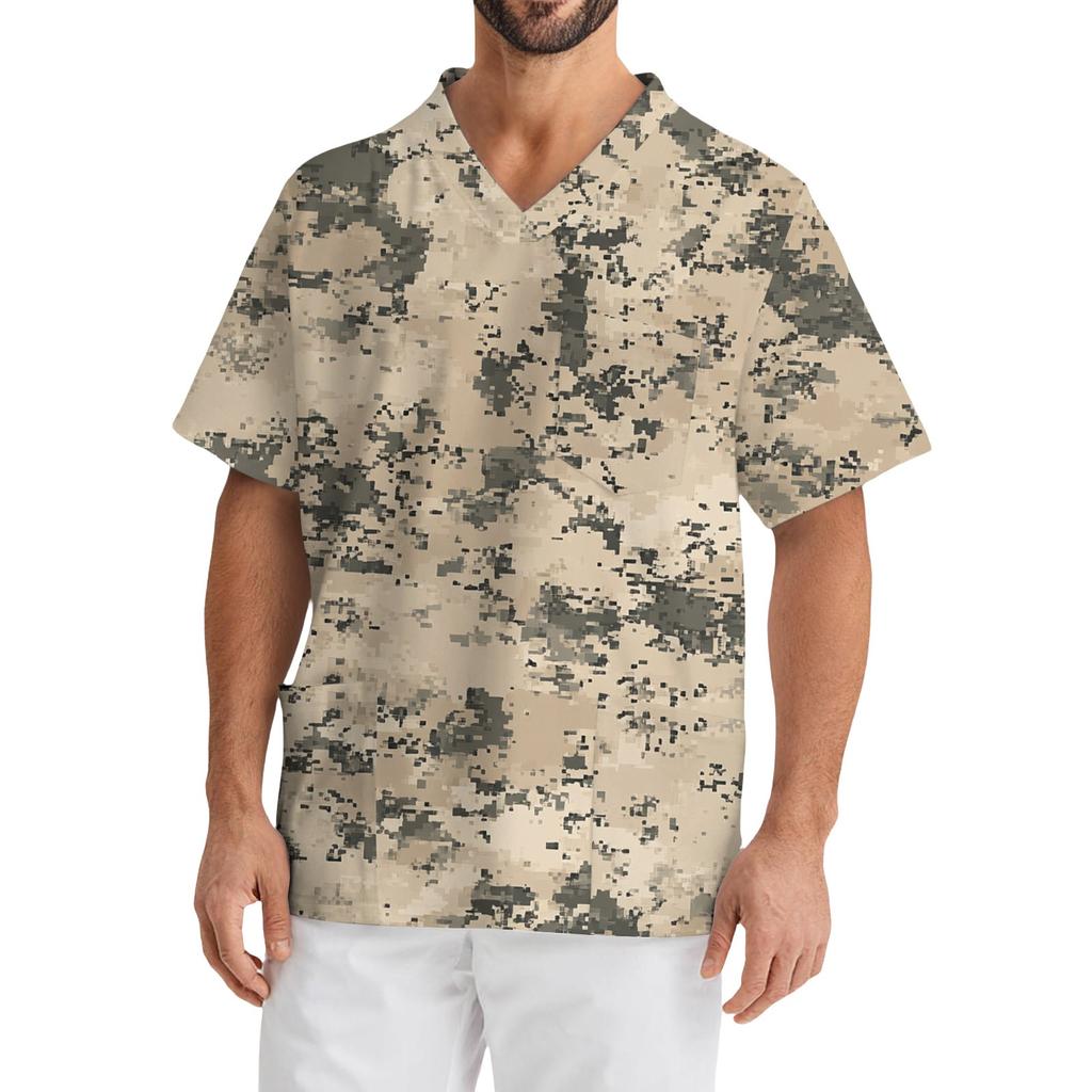 Men's Casual Short-Sleeved V-Neck Printed Front Pocket Top