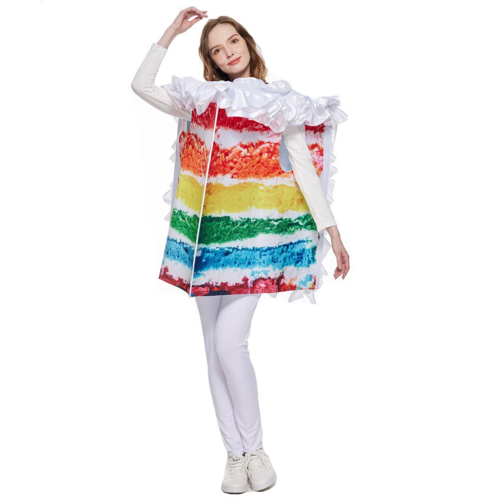 Vibrant Cream Layered Cake Cosplay Costume Unisex Rainbow Themed Outfit For Parties
