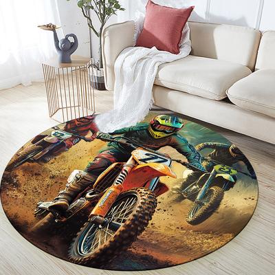 Motorcycle Rider,Round Area Rug,Carpet Rug for Living Room Bedroom Sofa Playroom Decor,Non-slip Floor Mat