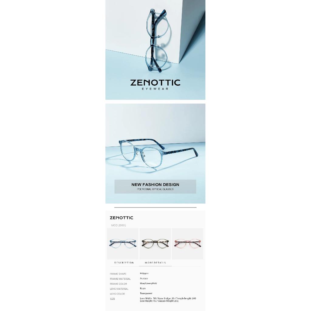ZENOTTIC Casual Geometric Round Optical Prescription Eyeglasses Frames for Men Women Ultralight Acetate Spectacle Frame
