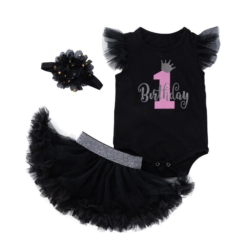 1st Birthday Outfit for Baby Girls: Sleeveless Romper, Skirt, and Bottoms Set