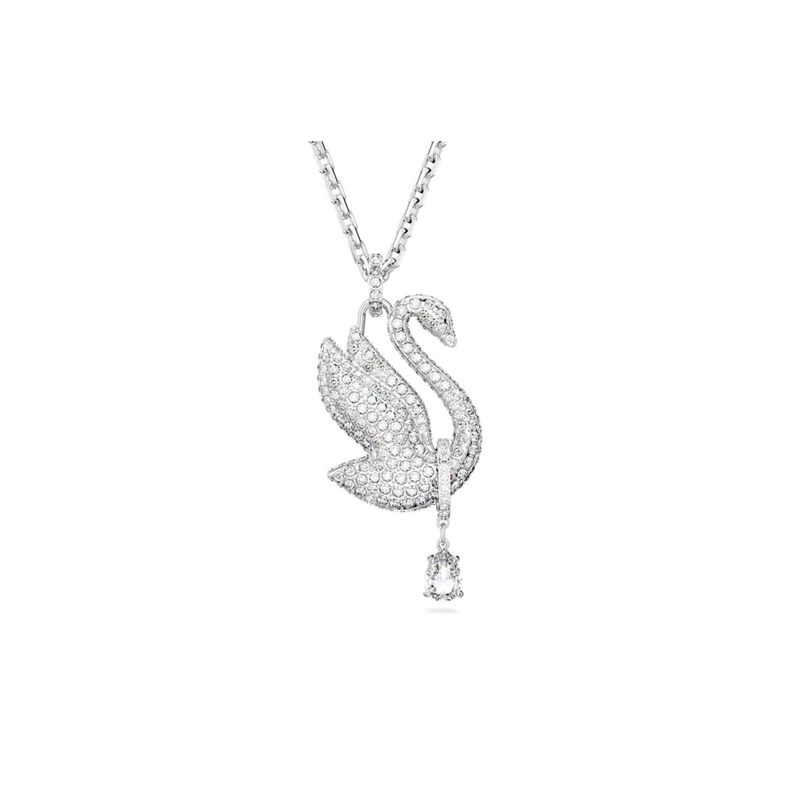 Swarovski Swan Large White Rhodium Plated Crystal Necklace Women necklace Silver 5647546 Box (Random Color)
