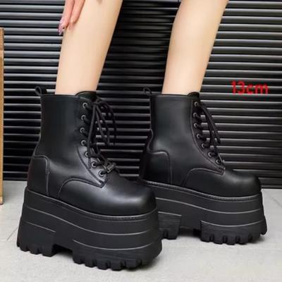 Moda Nuovi Stivali con Plateau 13CM Scarpe Casual da Esterno Chunky Semplici con Lacci Stivaletti Cool per Feste in Discoteca Scarpe Nere 35-43