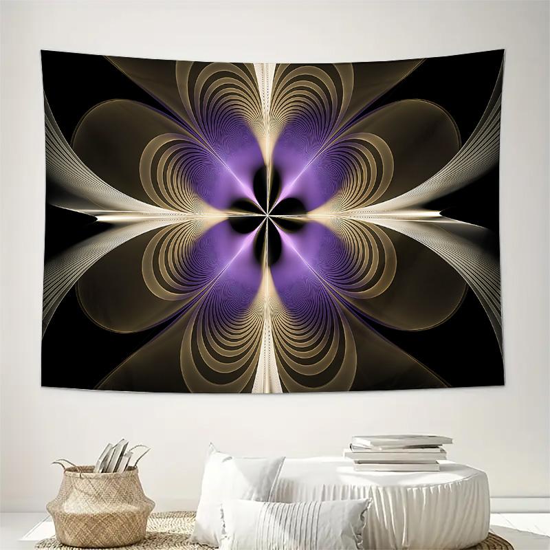 Abstract Purple Gold Mandala Geometric Wall Tapestry Machine Washable All Season Decor Art Print Modern Design Home Quick Setup