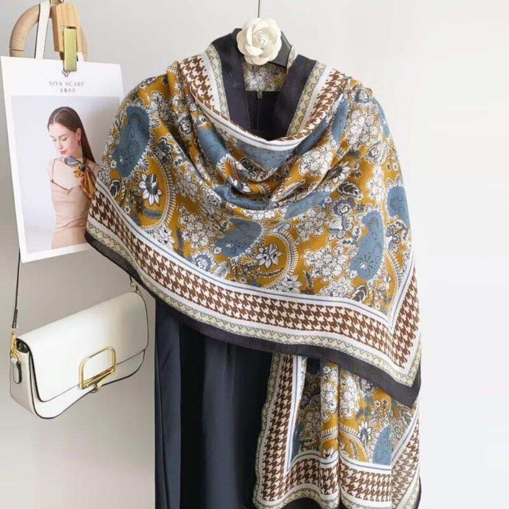 180X85Cm Retro Cashew Flower Scarf Women'S All-Season Cotton And Linen Feel Large Scarf Warm Sun Protection Neck Shawl Hijab