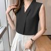 Dámská šifonová košile Office Lady 2023 Léto Bez rukávů Vesta Sexy tílka Jednobarevné tílka s výstřihem do V Oblečení
