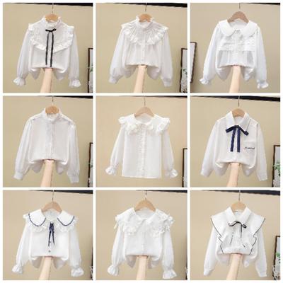 Girls' White Lace Doll Collar Shirt - Spring/Autumn Korean Princess Style