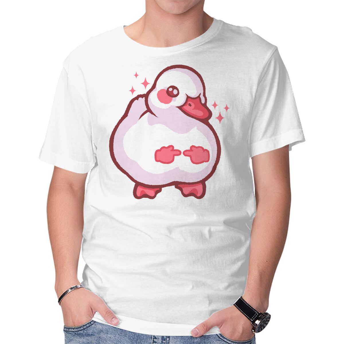 Unisex Crew Neck T-Shirt Shy Duck Fingers Touching Graphic Short Sleeve Casual Tee XS