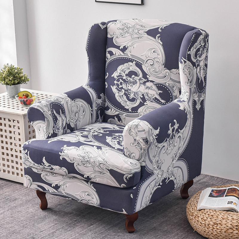 Wingback Chair Slipcover 2 Pieces/set Stretch Sofa Cover Armchair Cover Couch Furniture Protector Elastic Bottom for Living Room