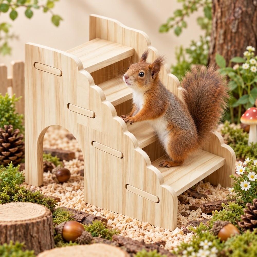 Chew-Proof Hamster Hideout House Wooden Small Pet Shelter Exercise Hamster Climbing Ladder Gerbil