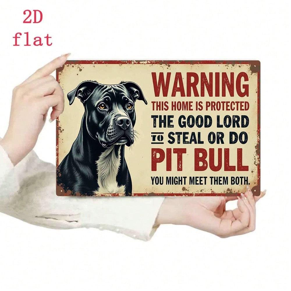 Vintage Metal Dog Sign Pitbull Guard Decor Rustic Wall Art Indoor Outdoor 20x30